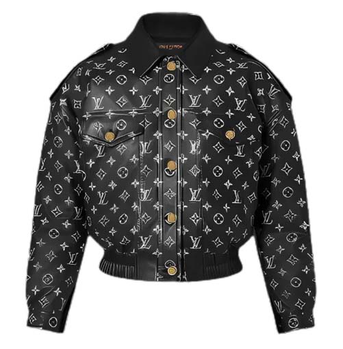 Black Genuine Leather LV Monogram Jacket - 2Hit Store