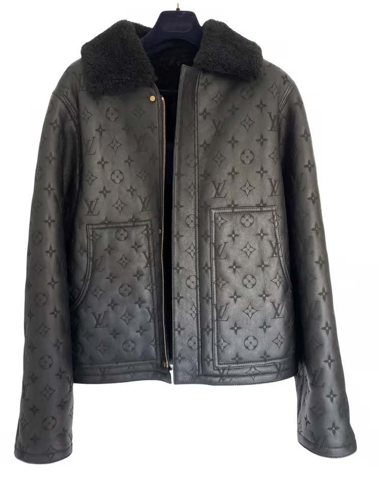 Louis Vuitton Embossed Black Leather Shearling Jacket 2Hit Store