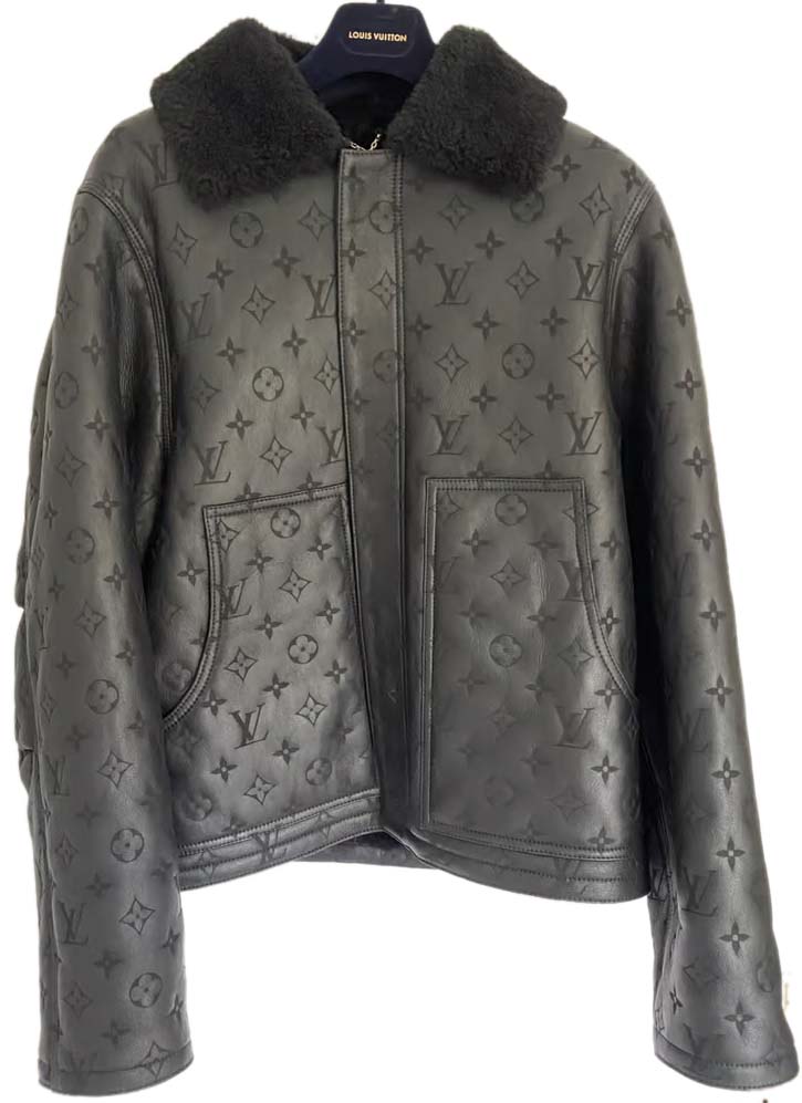 Louis Vuitton Embossed Black Leather Shearling Jacket - 2Hit Store