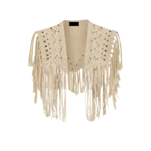 Beige Leather Fringe Cape Shawl