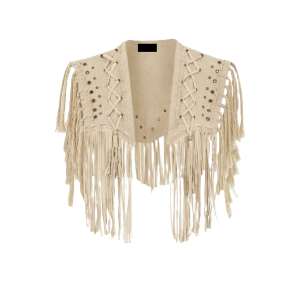 Beige Leather Fringe Cape Shawl