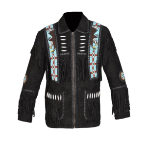 Black Fringe Jacket Suede Leather For Men