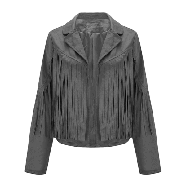 Grey Suede Long Fringe Jacket