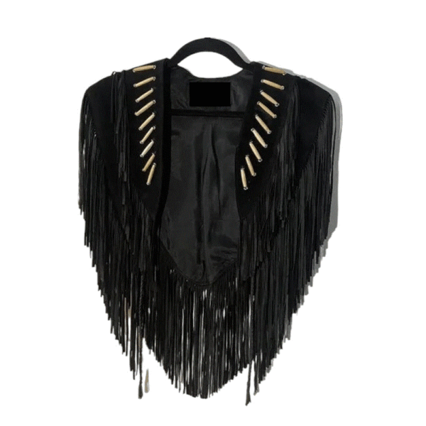 Black Suede Fringed and Bone Cape Shawl