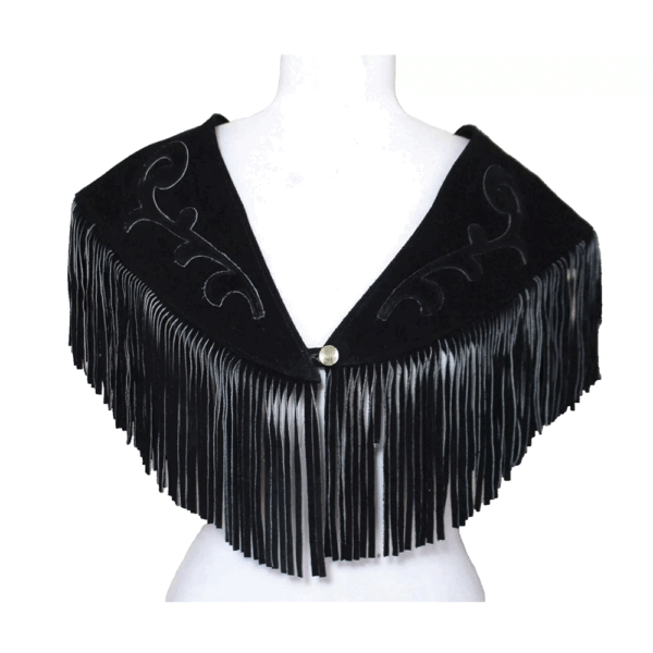 Black Suede Fringed Cape Shawl