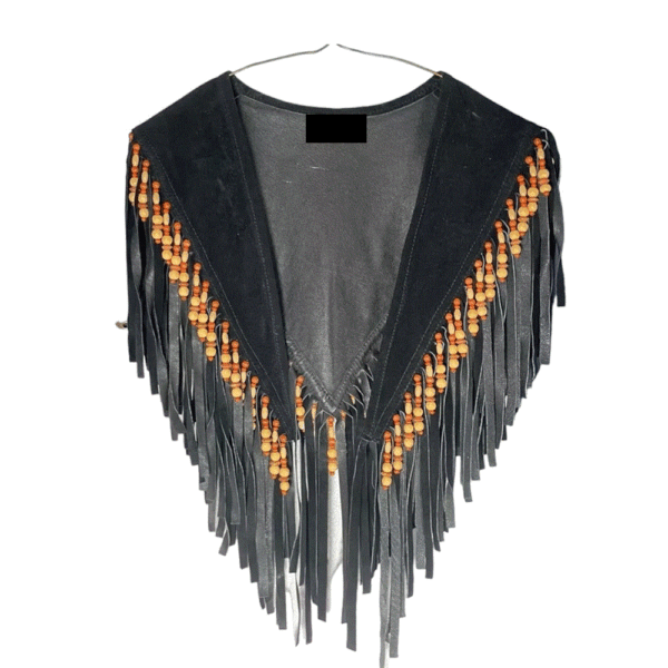 Black Suede Fringe Beaded Cape Shawl