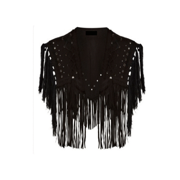 Black Leather Fringe Cape Shawl