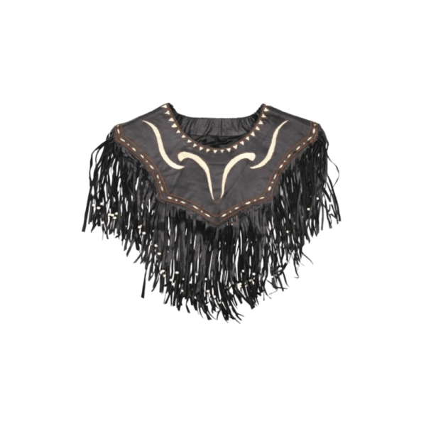 Black Suede Fringe Applique Work Cape Shawl