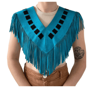 Turquoise Suede Fringe Cape Shawl