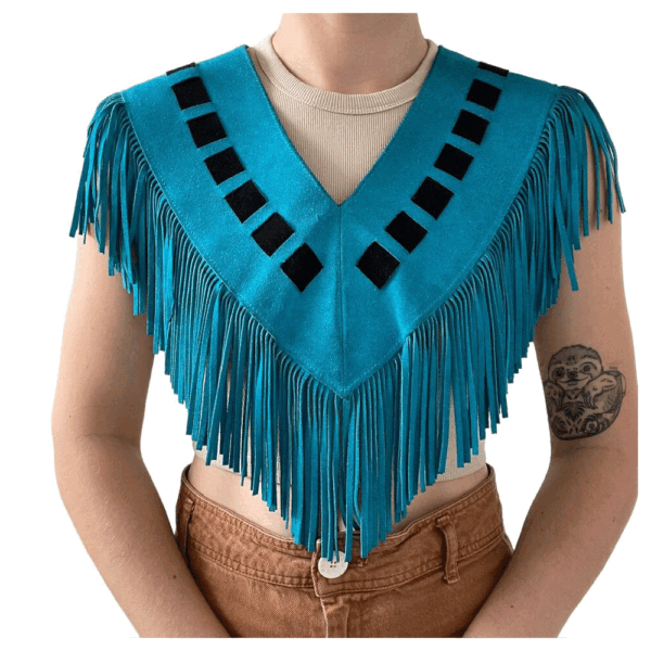 Turquoise Suede Fringe Cape Shawl