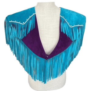 Turquoise Suede Fringe Cape Shawl