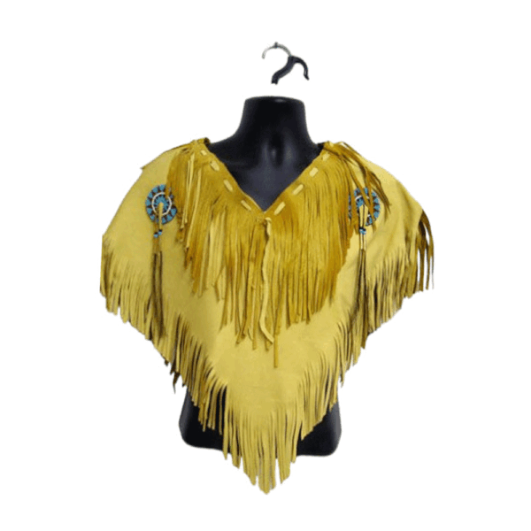 Yellow Suede Fringe Beaded Cape Shawl