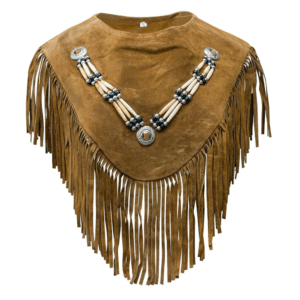 Brown Suede Fringe and Bone Cape Shawl