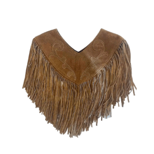 Brown Suede Fringe And Applique work Cape Shawl