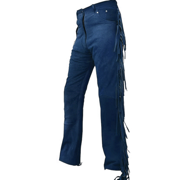 Fringe Leather Pants For Men's in blue