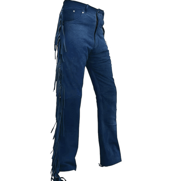 Blue Suede Fringe Pants For Woman