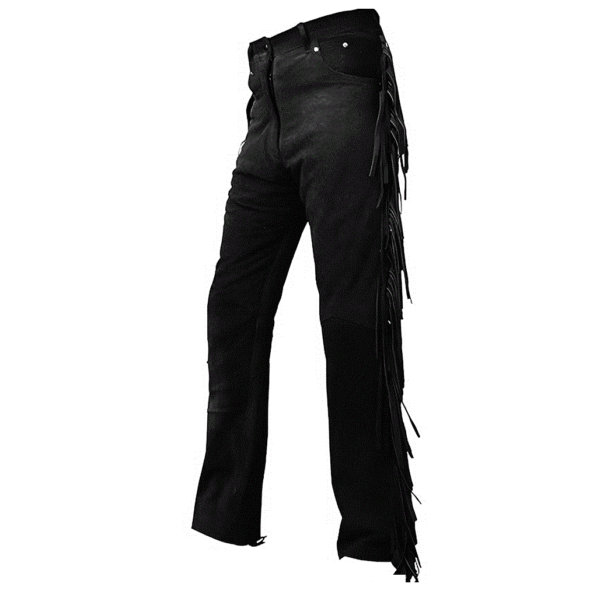 Men's Fringe Leather Pants Black