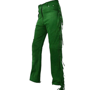 Fringe Leather Pants For Men's in Green