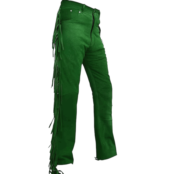 Green Suede Fringe Pants For Woman