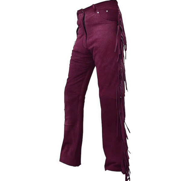 Fringe Leather Pants For Men's Maroon