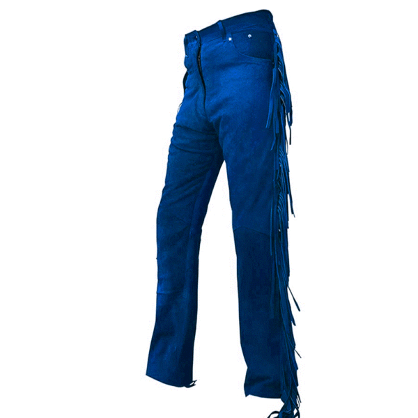 Fringe Leather Pants For Men's in Navy Blue