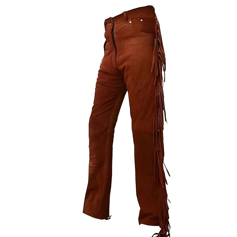 Fringe Leather Pants For Men's in Brown