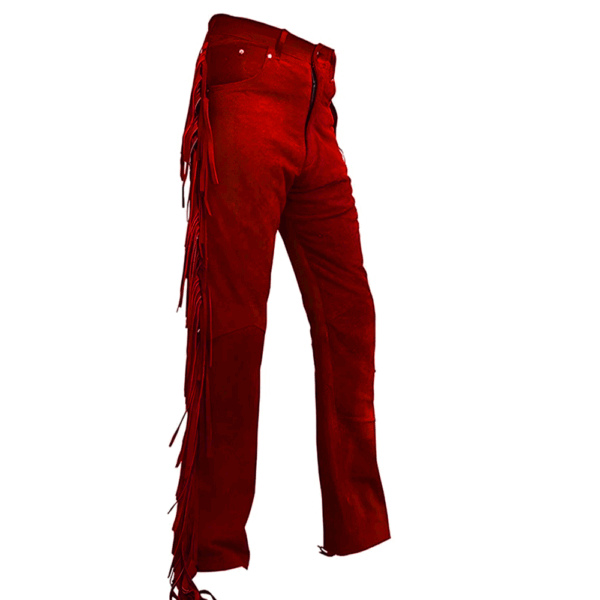 Red Suede Fringe Pants For Woman