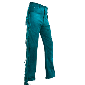 Turquoise Suede Fringe Pants For Woman