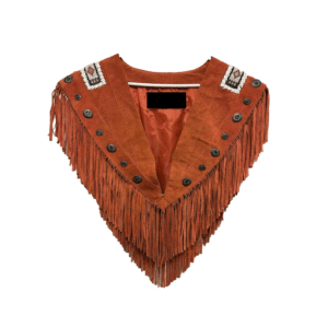 Suede Leather Beaded Fringe Cape Shawl