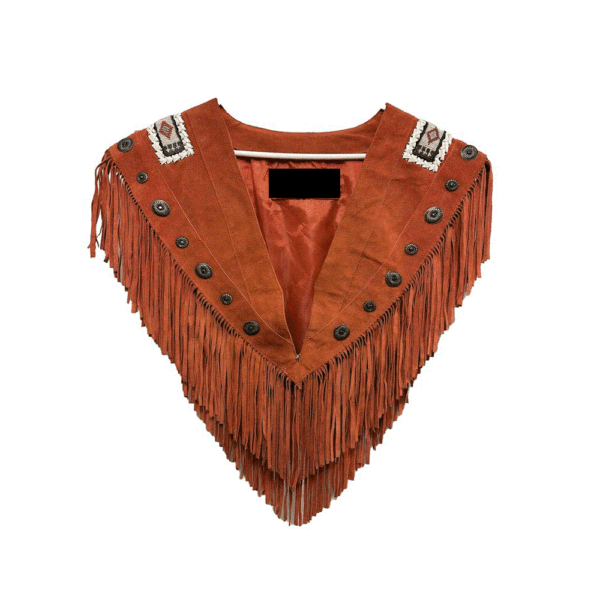 Suede Leather Beaded Fringe Cape Shawl