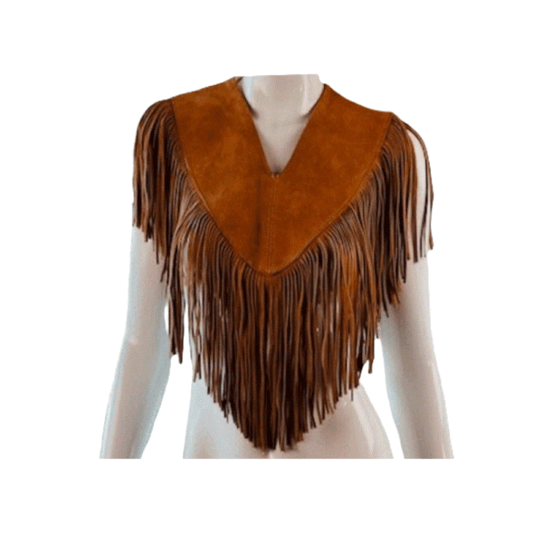 Suede Fringe Cape Shawls For Woman CPW562 - Image 3