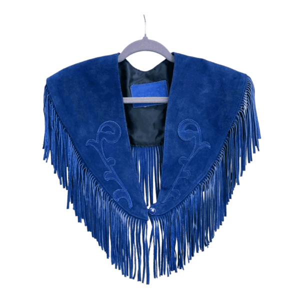 SUEDE FRINGE SHOULDER COVER BLUE