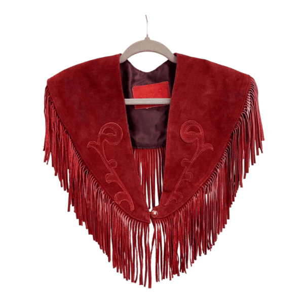 SUEDE FRINGE SHOULDER COVER RED