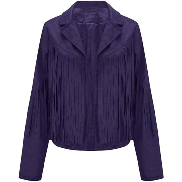 Women Purple Suede Leather Fringe Jacket