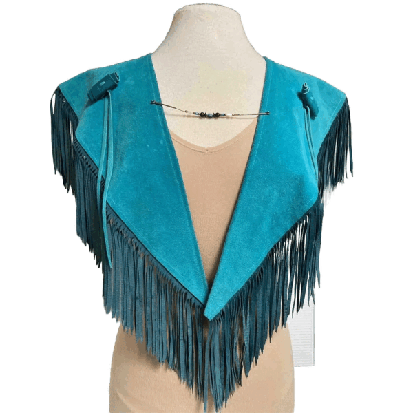 Turquoise Suede Fringe Cape Shawl