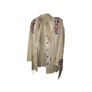 Tan Suede Leather Fringe Beaded Jacket For Men