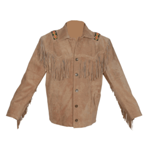 Beige Suede Leather Fringe Leather Jacket