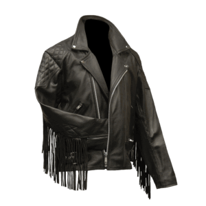 Black leather Fringe Jacket For Men