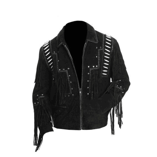 Black Suede leather Warrior Jacket With Bone Work