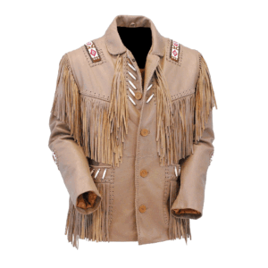 Brown Fringe Beaded Leather Jacket For Men