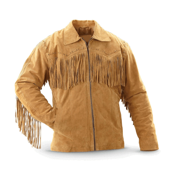 Golden Brown Suede Leather Fringe Jacket