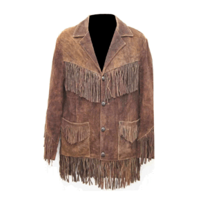 Brown Suede Leather Fringe Jacket For Men