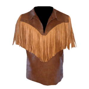 Brown Leather Cognac Fringe Vest For Men MWV709