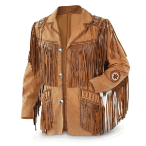 Brown Suede Leather Fringe And Beaded Jacket