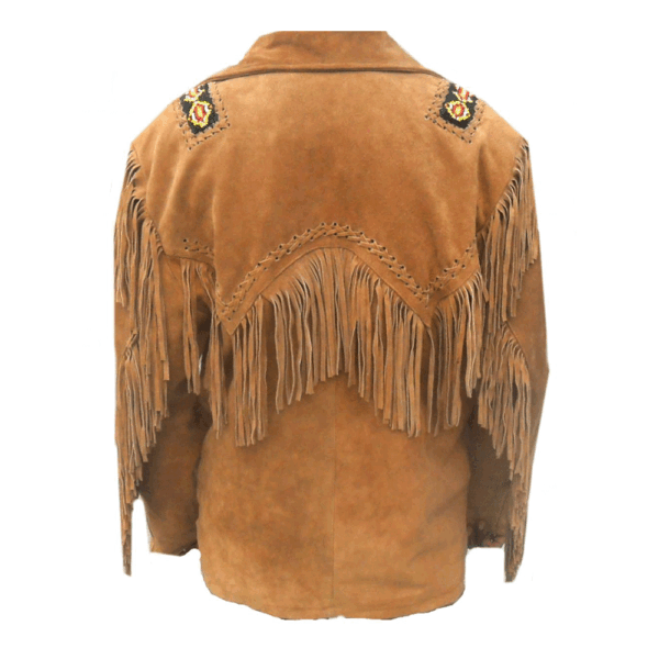 Golden Brown Suede Leather Fringe Jacket For Men MWJ824 - Image 4