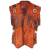 Yellow Suede Leather Fringe Beaded Vest For Men MWV725 - Image 4