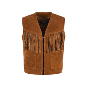 Brown Suede Leather Fringe Vest For Men