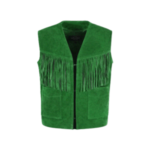 Green Suede Leather Fringe Vest For Men