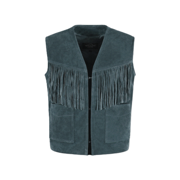 Grey Suede Leather Fringe Vest For Men