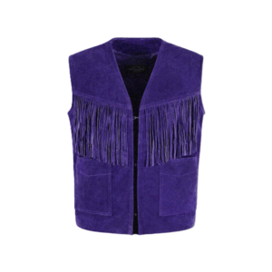 Purple Suede Leather Fringe Vest For Men